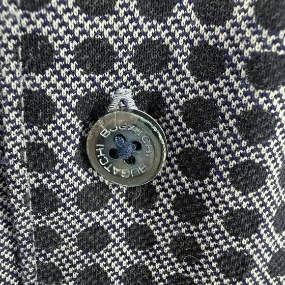 Bugatchi Button Up Shirt Casual Blue Check Polka Dot Flip Cuff Mens Size 2XL - Picture 4 of 9